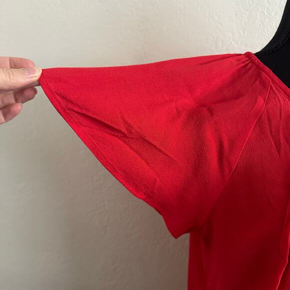 nwt Madewell Cherry Red Dress size S Lace Up V-neck Flutter Sleeves - Picture 9 of 15